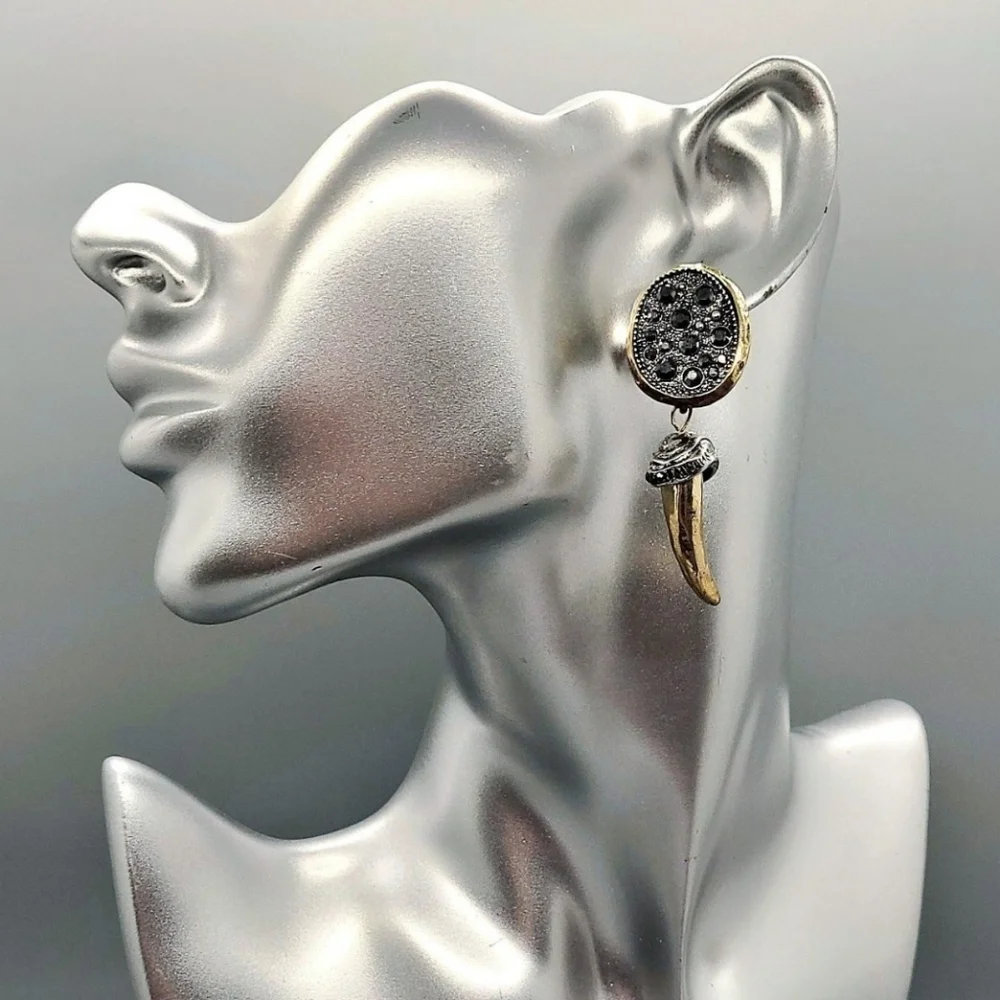 NWT Two-toned Natural Marcassite Encrusted Dangling Gold Spike Drop Earrings
